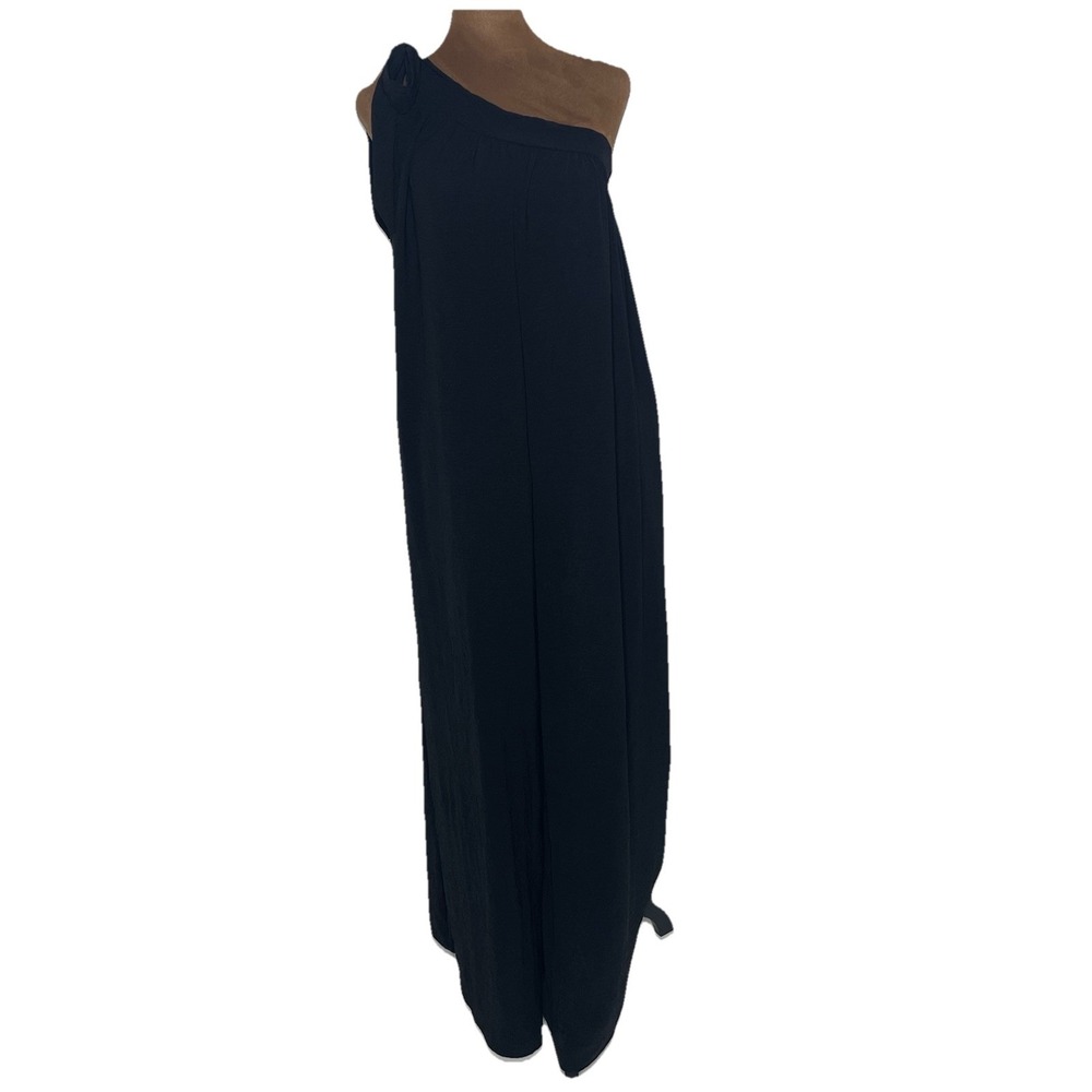 Black One Shoulder Wide Leg Jumpsuit Small Tie Sleeveless Wedding Party Glam